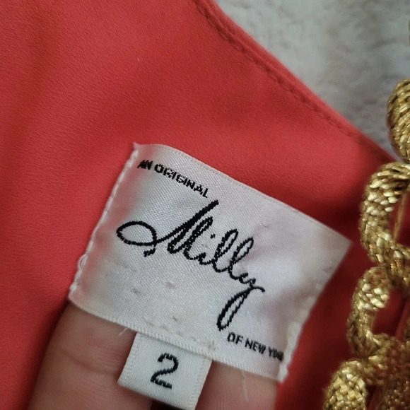 Milly Women's Babydoll Dress Size 2 Pink Paisley Sleeveless V-Neck Pullover - Picture 3 of 10